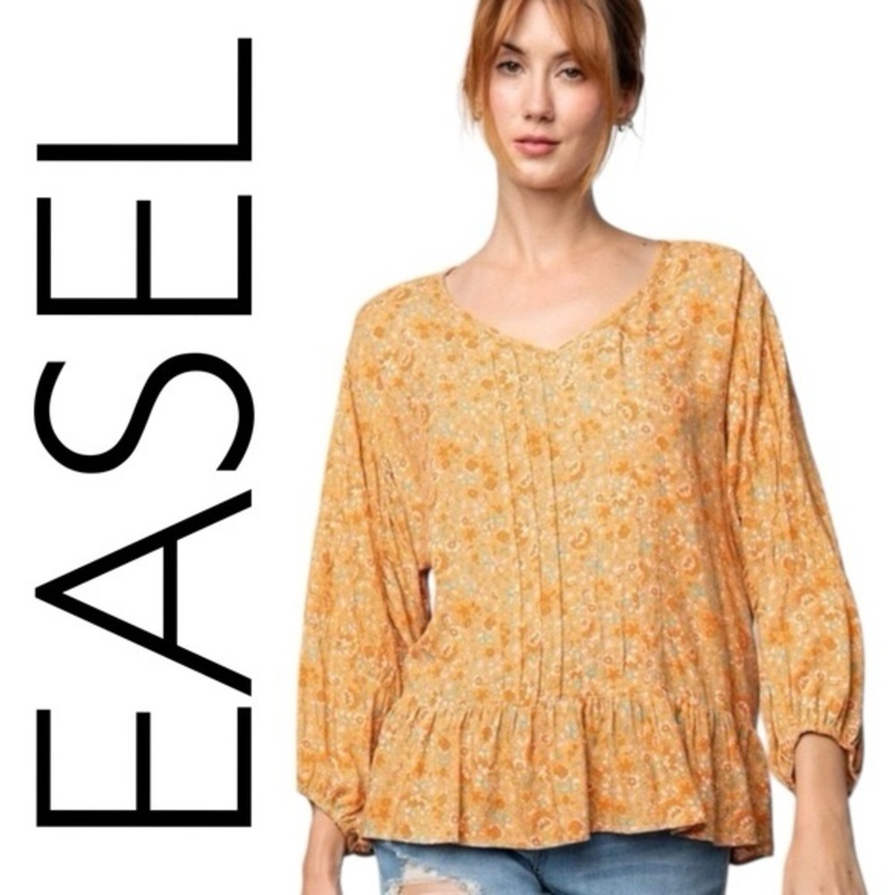 Easel Women's Mustard Floral Blouse
